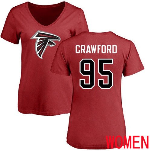 Atlanta Falcons Red Women Jack Crawford Name And Number Logo NFL Football #95 T Shirt